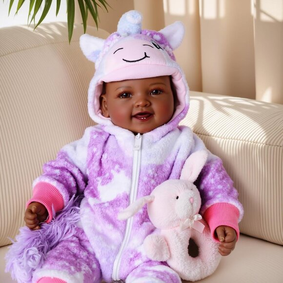 🆕17In Realistic Newborn Black Girl Baby Dolls with Clothes and Accessories - Picture 6 of 8